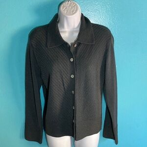 Margaret O’Leary Forest Green Knit Cardigan Size L Collared Sweater